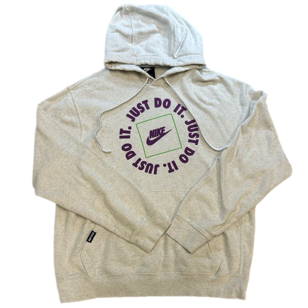 Nike Men’s Cream and Light Gray Hoodie-Just Do It-Medium